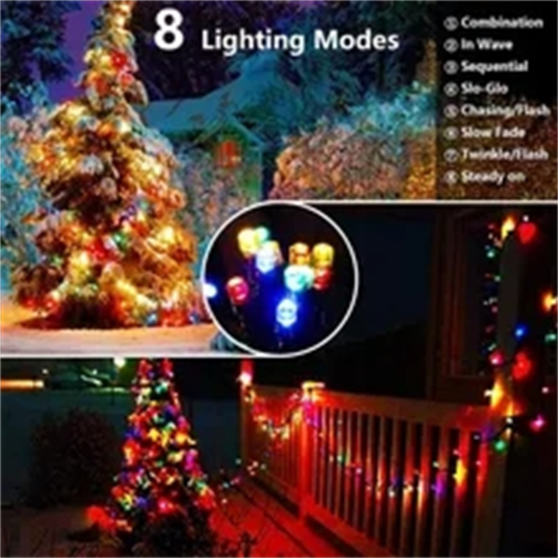 Guirnalda de luces LED solares, 8 modos de iluminación, tira de luces parpadeante impermeable para exteriores, para decoración de fiestas en el jardín, árboles y vacaciones