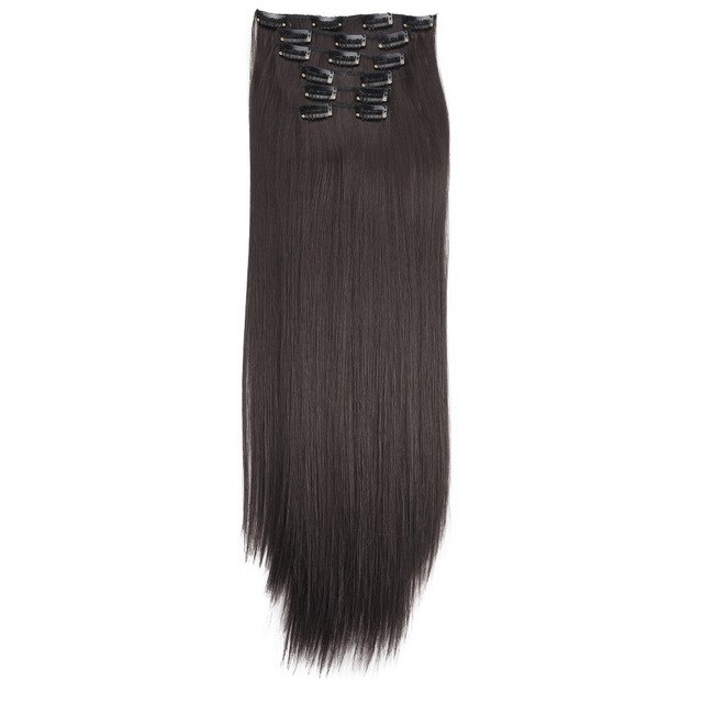 Klip w syntetyczne proste włosy rozszerzenie 22 "140g 6 sztuk/zestaw żaroodporne treski: black brown-2
