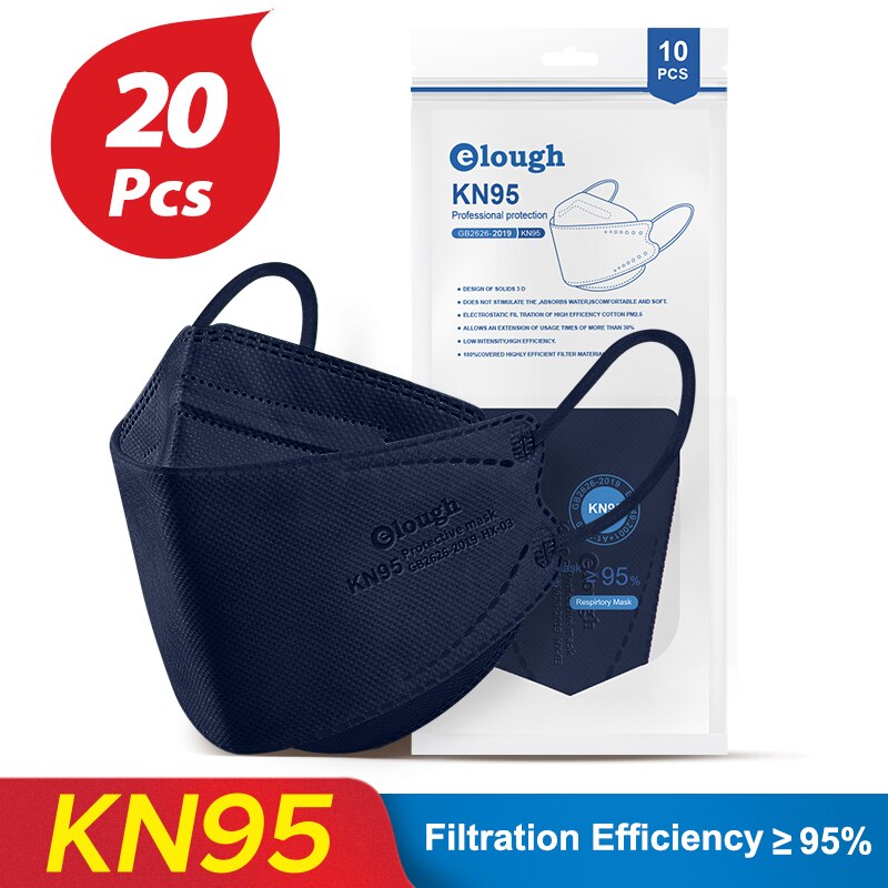 Elough – masque de protection respiratoire FFP2/KN95, lot de 10 à 100 pièces, approuvé par l&#39;espagne: 20PCS--Navy Blue