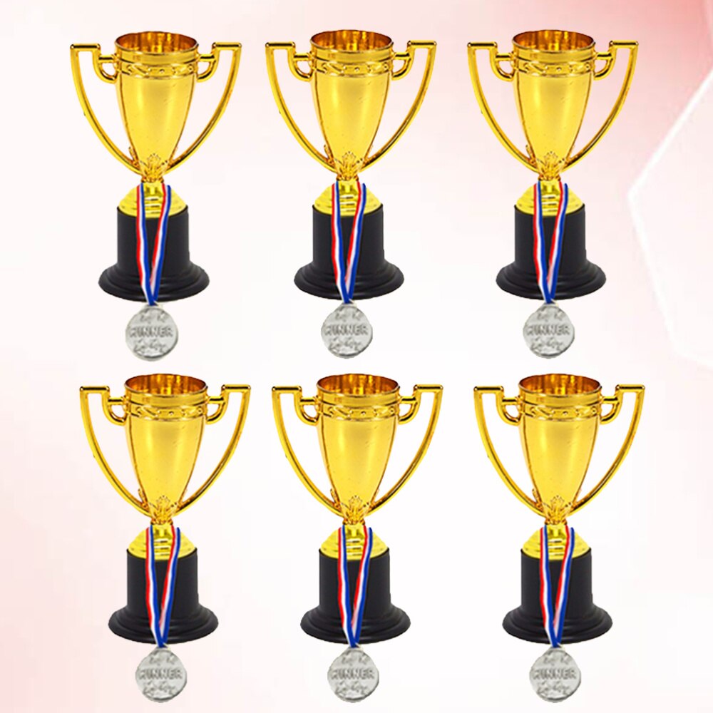 12pcs Mini Gold Cups Trophy and Award Medals Prizes Small Medals Awards Trophy Toys for Students Sport(6pcs Trophie