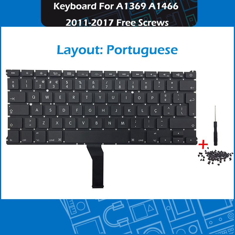Laptop A1369 A1466 US UK Russian German French Spanish Portuguese Keyboard For Macbook Air 13&quot; Keyboards Free Screws: Portuguese
