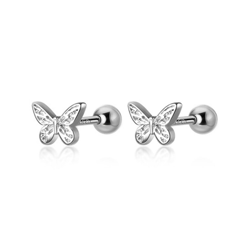 925 Sterling Silver Small Back Screw Earrings For Women Mini Butterfly Stud Earrings Minimalist Fine Jewelry