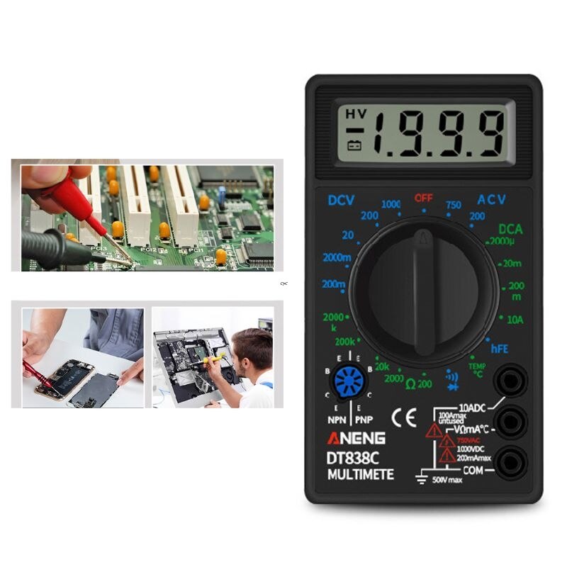 DT838 Digital Multimeter Tester AC/DC Voltage Current Resistance Temp Test Meter