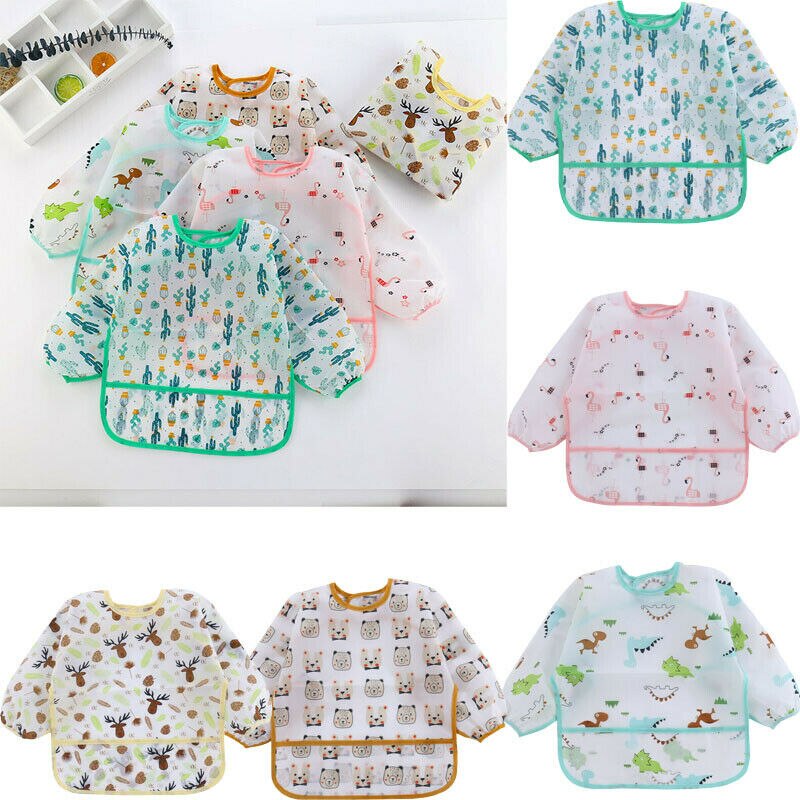 Tablier à manches longues imperméable | Mignon bébé enfant en bas âge, tablier à bavette dessin animé vêtements d'alimentation à bavettes