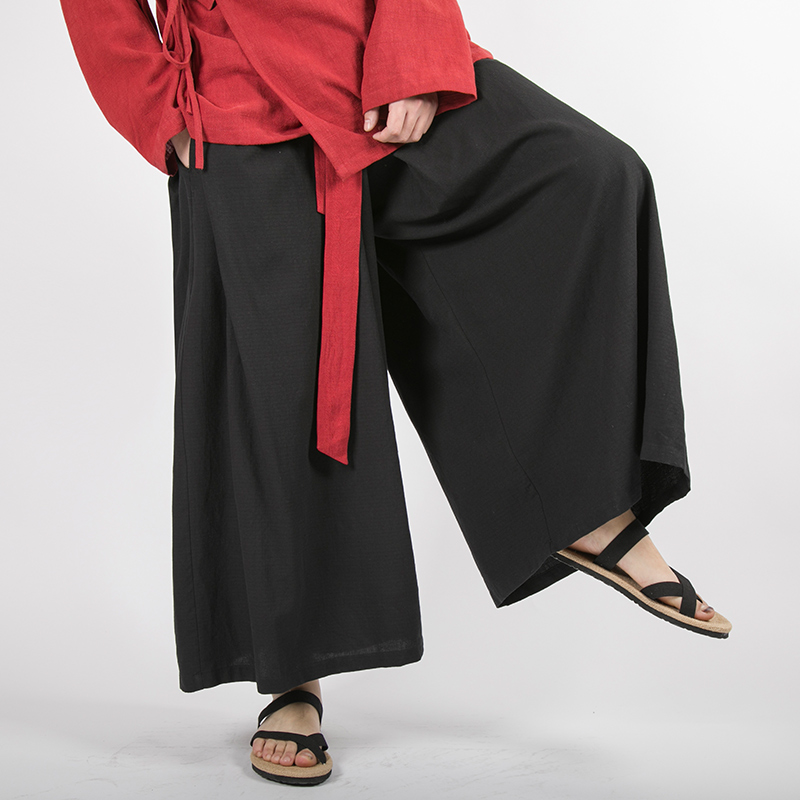 Hommes japon Kimono jupe droite pantalon Oversize taille élastique coton lin décontracté pantalon à jambes larges homme rue lâche Harem pantalon