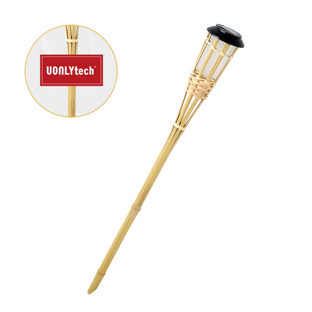 1 pc bamboe zaklampen op zonne-energie, intelligente warmgele tuinpadverlichting voor binnentuin en huis