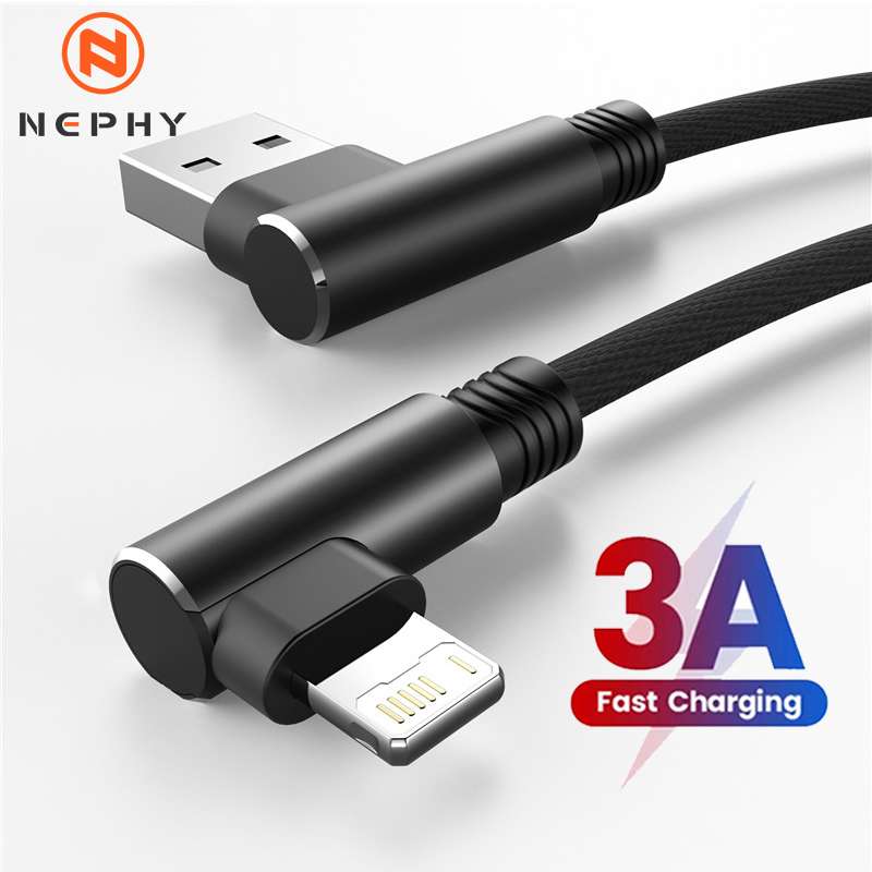 Câble USB pour iPhone 13 12 11 Pro Max XS XR X 8 7 Plus 6 6s 3A câble USB de synchronisation de données de charge rapide cordon de chargeur coudé à 90 degrés 3m