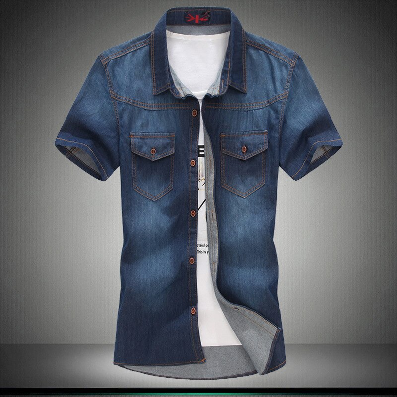 Plus Asiatische Größe L-5XL 6XL 7XL 8XL 100% Denim BAUMWOLLE Shirt Für Männer Kurzen Ärmeln Sommer Stil Lässig kleidung