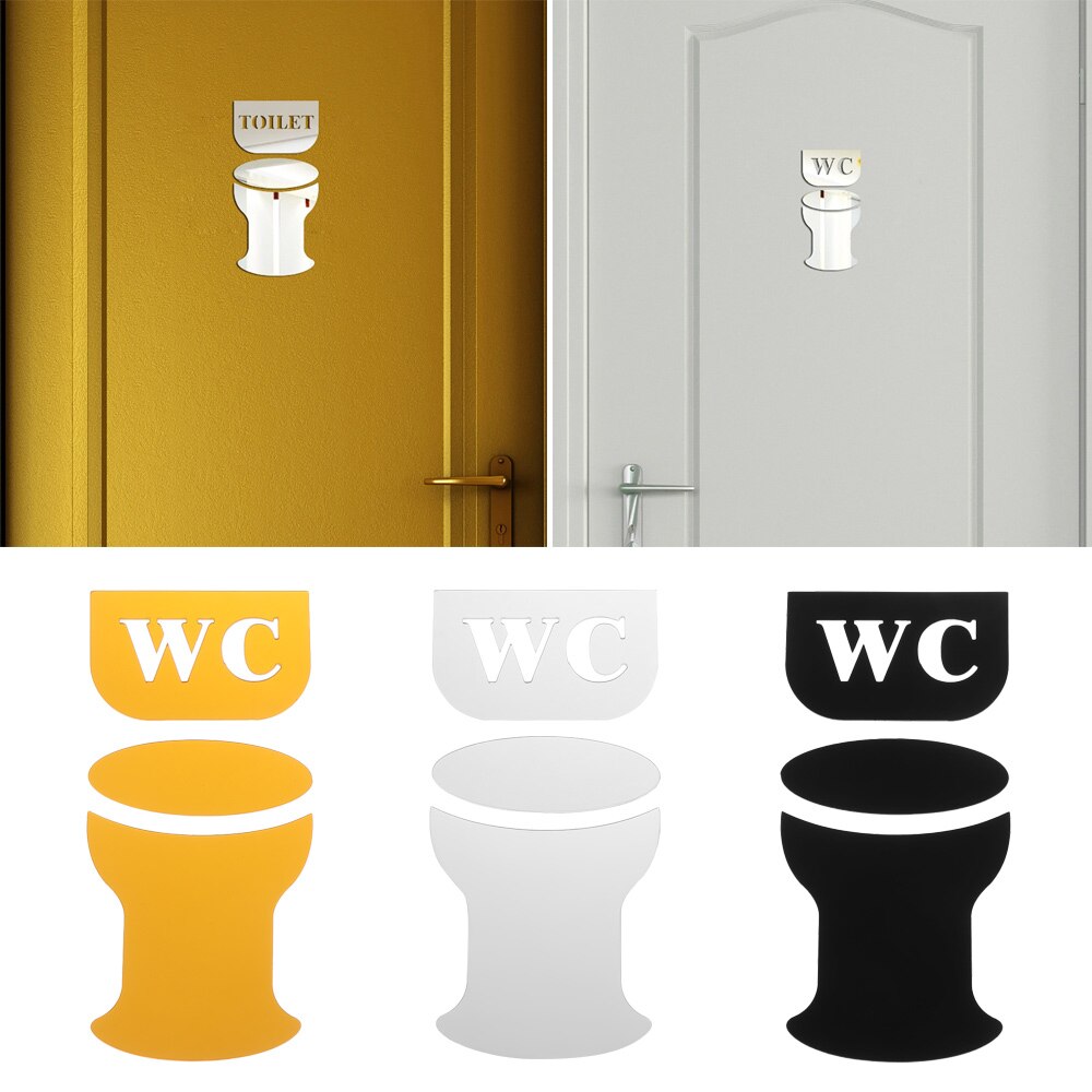 salle de bain décoration hôtel bureau anglais lettre Plaque porte signe Closestool forme WC/toilette miroir autocollants