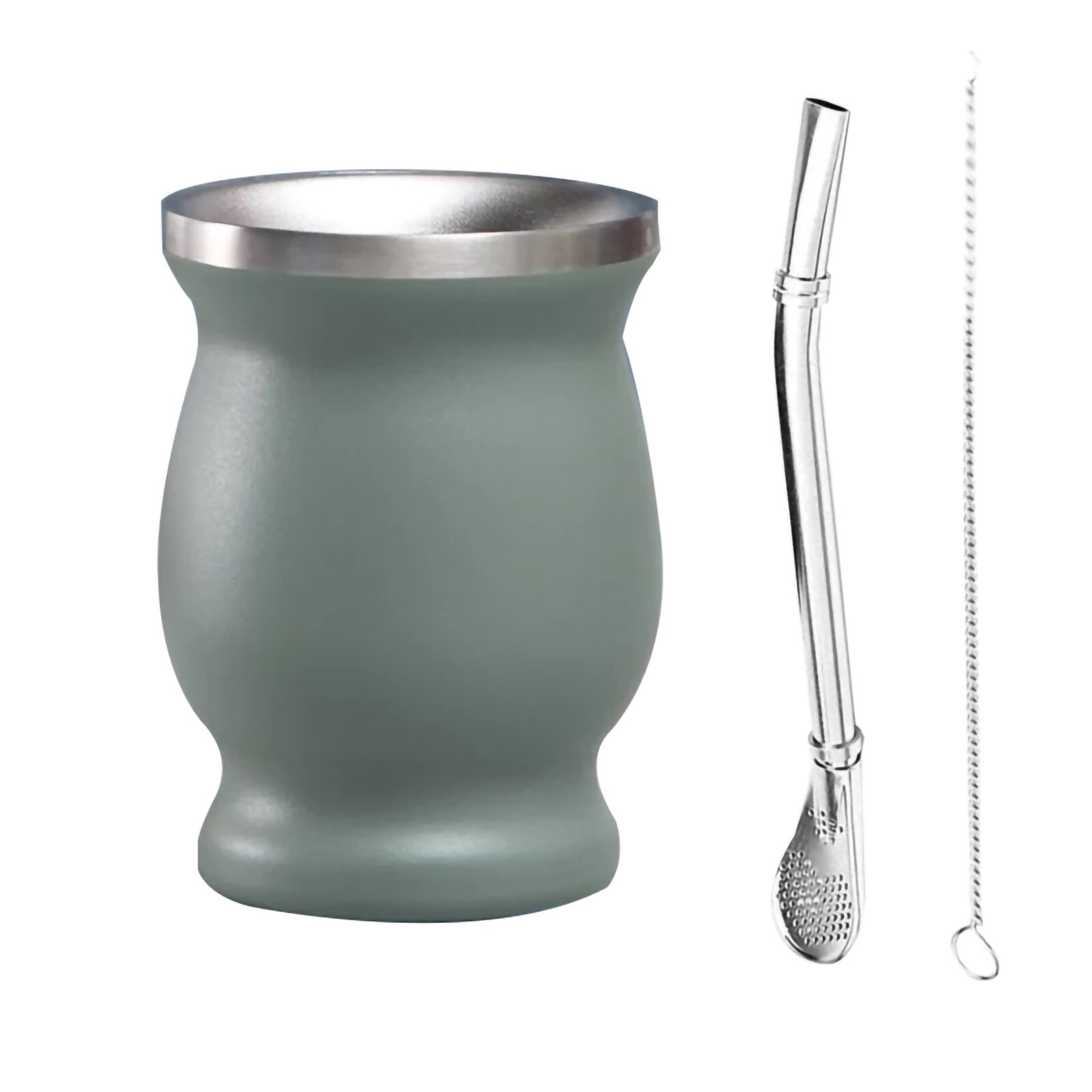 Unisex Yerba Mate Teacups 8oz Solid Color Stainless Steel Insulation Cup with Straw Brush for Household Office: green