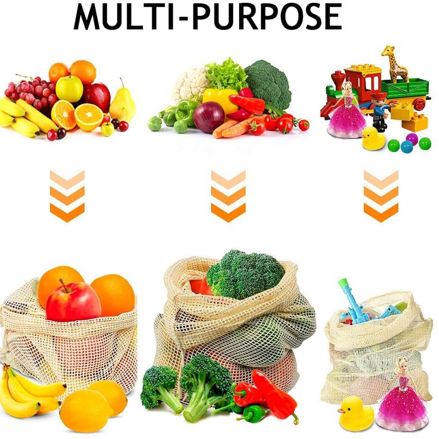 Eco-Friendly Reusable Cotton Mesh Vegetable Storage Bag Cotton Mesh Vegetable Bags Produce Bag for Fruit Vegetable Storage Bag