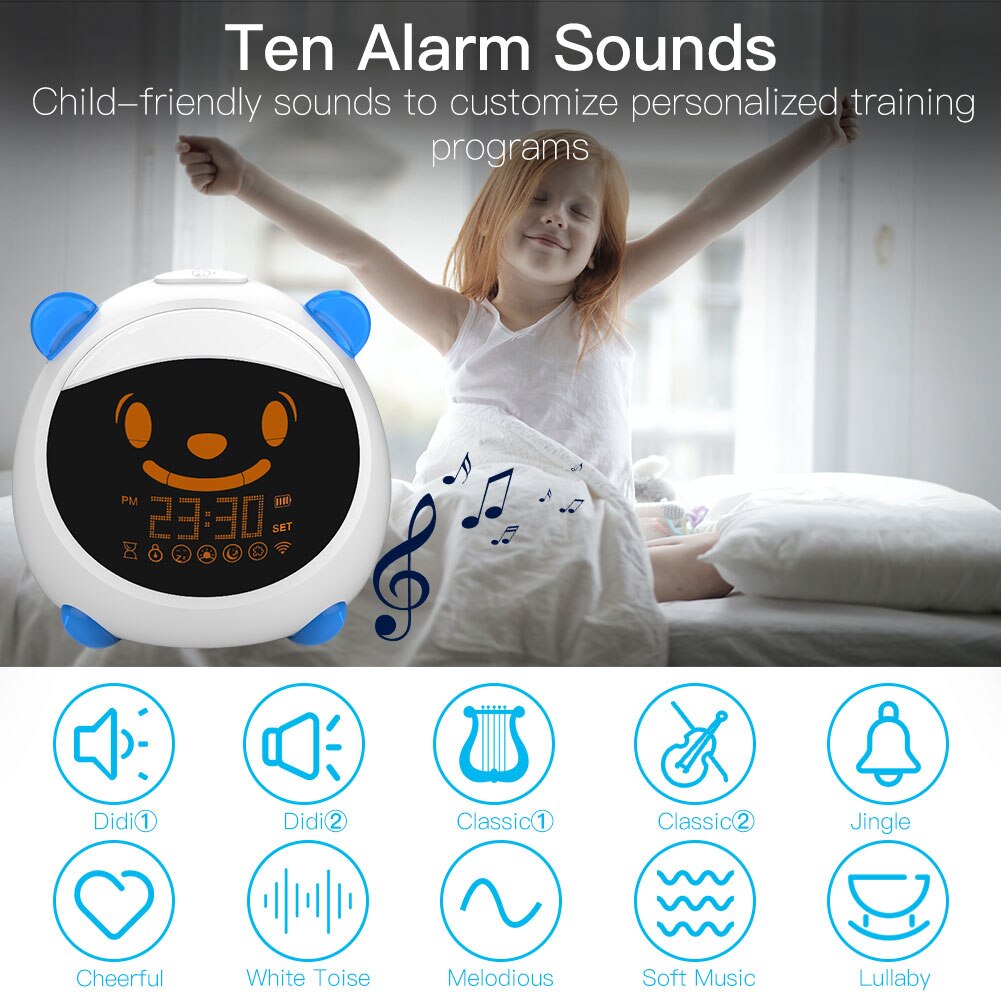 Wifi Smart Kids 'Alarm Slaap Trainer Klok Licht Geluid Uitdrukking Slimme Leven Tuya App Voice Control Met Alexa Google Thuis