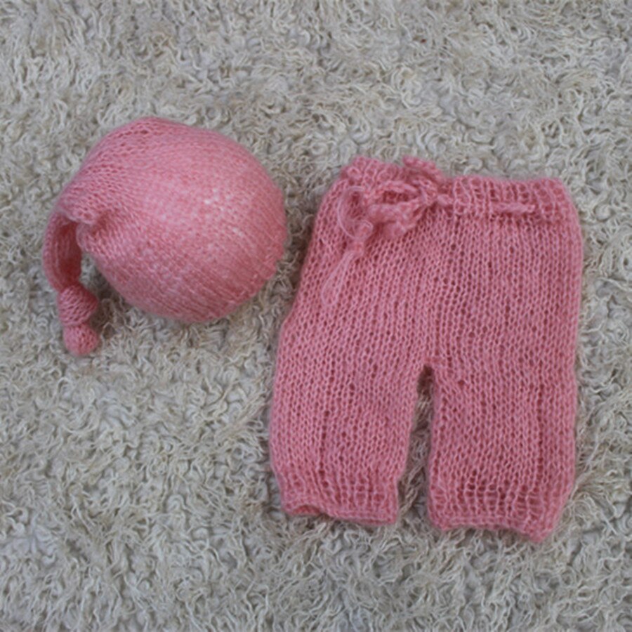 Newborn pink mohair braided sweater elf hat cute girl taking clothing product