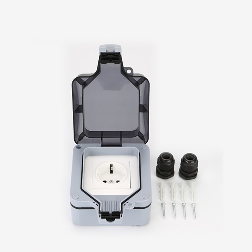 Power Outlet Box Wall Outlet Adapter Wall Mount Charger 1 EU Standard Outlet Adapter IP66 Weatherproof Outdoor Receptacle
