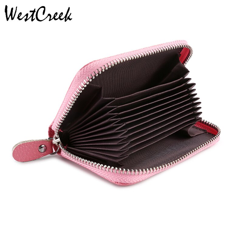 WESTCREEK Brand Women Zipper Card Holder Split Leather Cardholder Bags Credit Card Wallet for Credit Cards