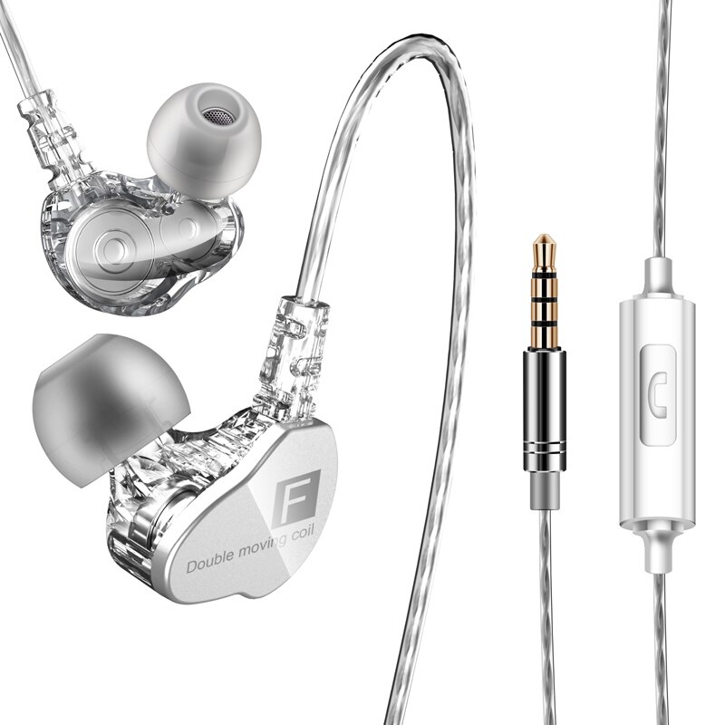 Fonge f4 com fio fone de ouvido baixo pesado dupla driver estéreo fones de ouvido de alta fidelidade esporte música earbud com microfone para smartphone accessoris: white