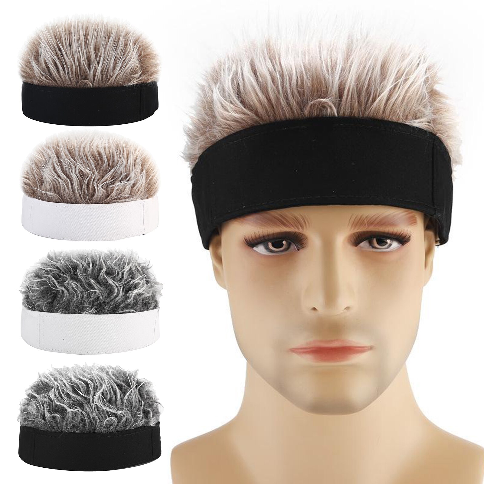 Perruque de tête de mort sans bords pour homme, bonnet à cheveux, hiver
