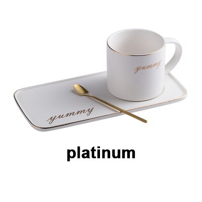 Ceramic Coffee mug european tea cups and saucer sets turkish tumbler latte cup Soy Milk Breakfast Mugs Dessert Plate: white