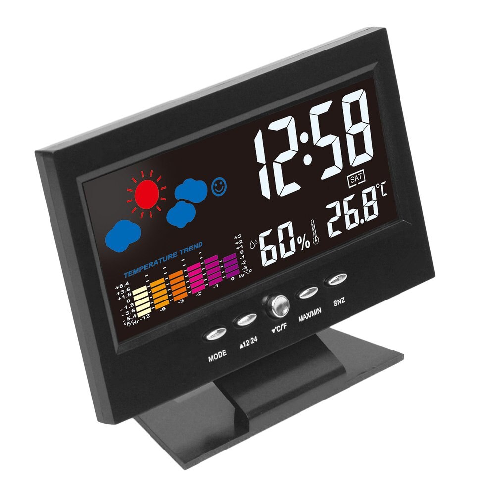 Outad elektronisk digitalt lcd skrivebord ur temperatur luftfugtighed monitor ur termometer hygrometer vejrudsigt bordur