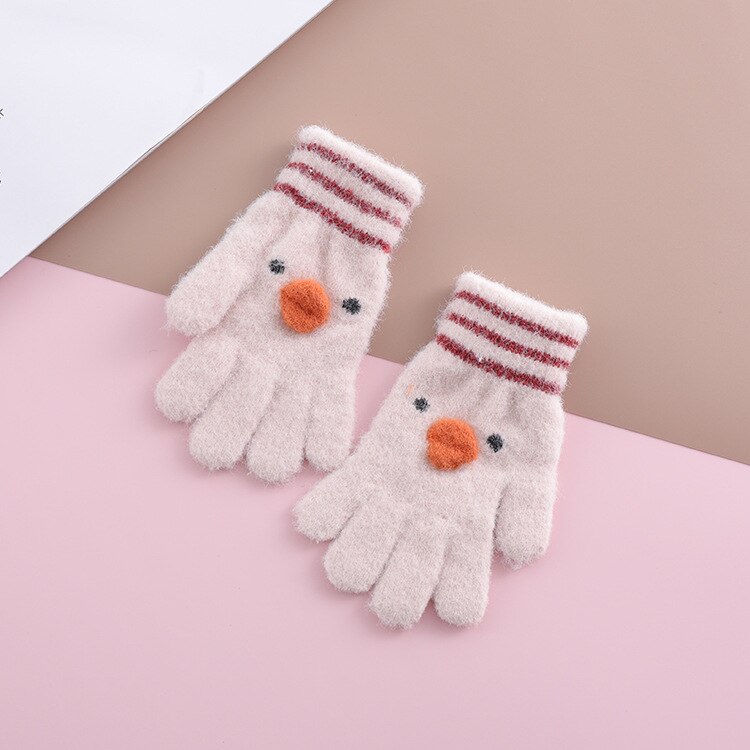 3 ~ 5Y Winter/Herfst Kinderen Warme Handschoenen Kids Vingers Super Zachte Gebreide Jongens Handschoenen Carton Meisjes handschoenen Voor Kids: beige