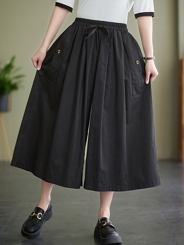 Pantaloni casuale da donna al polpaccio nuovo 2023 proprietà stile coreano tinta unita pantaloni larghi femminili in cotone confortevole B2402