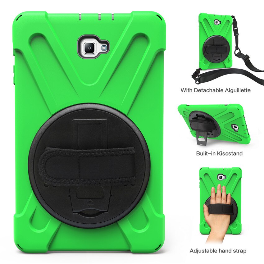 Case For Samsung Galaxy Tab a 10.1 t580 T585 T580N tablet Kids skin Safe Shockproof Armor hard cover+ Hand Strap & Neck Strap: Green