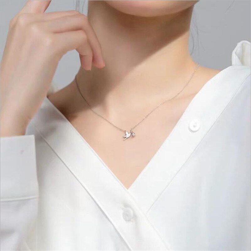 925 joyas de plata esterlina fresco brillante Pájaro lindo ronda diamante paloma Animal adorable collares N095