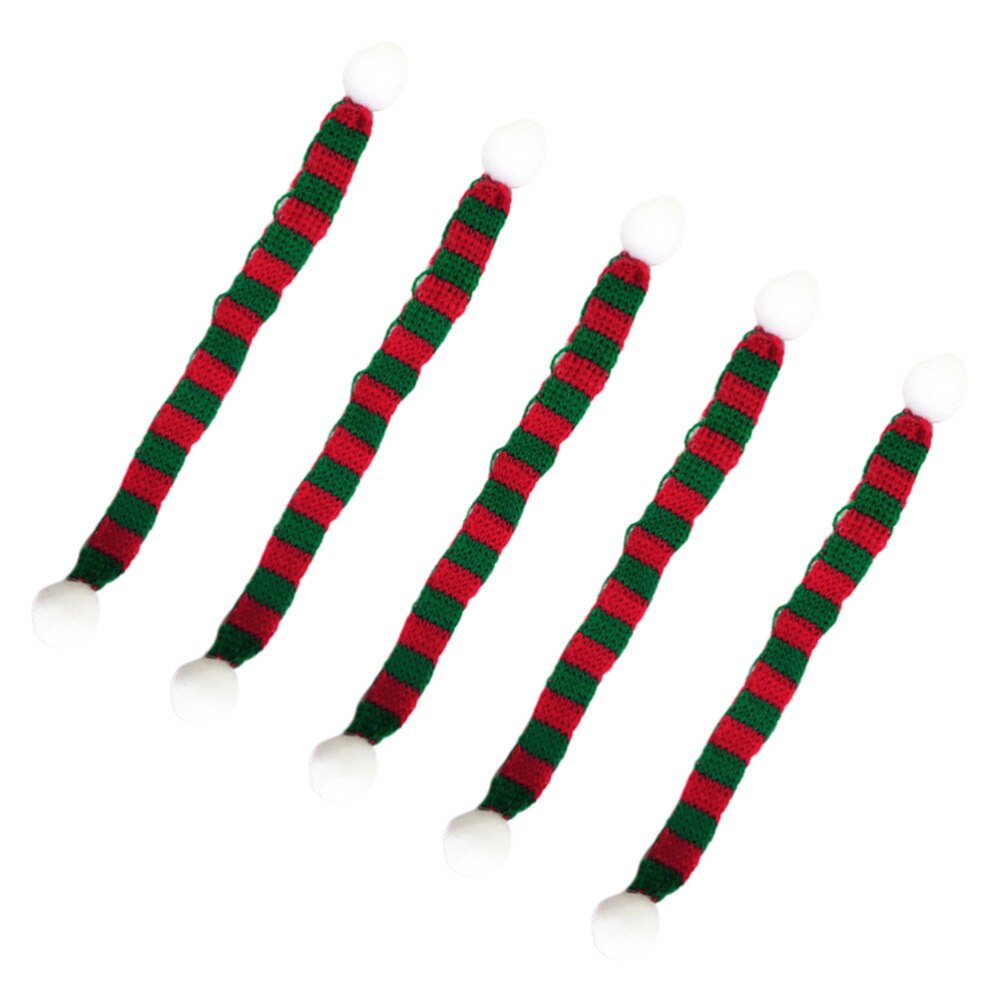 5 pièces 1x15cm noël Mini écharpe bricolage Hairball tricoté poupée vêtements accessoire vin bouteille foulard petit bonhomme de neige décor (rouge