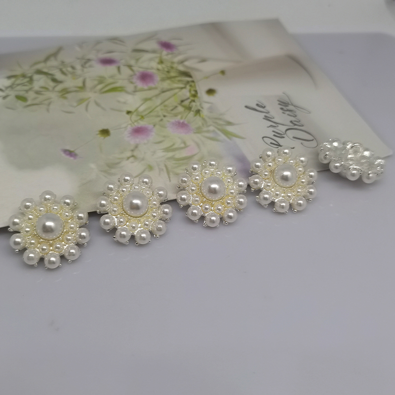 boutons à coudre luxe nacre accessoire couture Boutons de décoration de luxe en perles argentées pour vêtements, boutons de fleurs, ronds et carrés, strass, boutons de pour femmes, couture de robe: Black