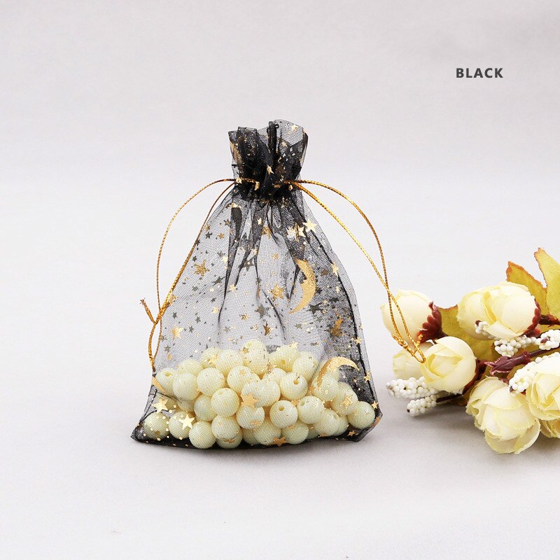 30pcs/lot Moon Star Organza Bags 9*12cm Small Christmas Drawstring Bag Charm Jewelry Packaging Bags & Pouches Candy bag