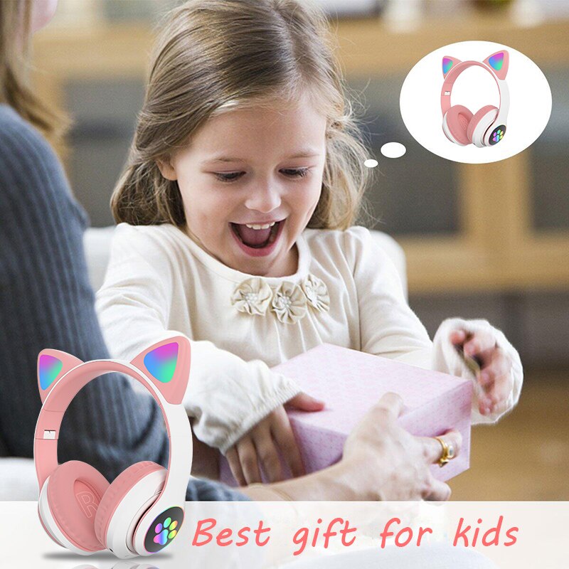 RGB Cat Ear Headphones Bluetooth 5.0 Bass Noise Cancelling Adults Kids Girl Headset Support TF Card With Mic Earphones