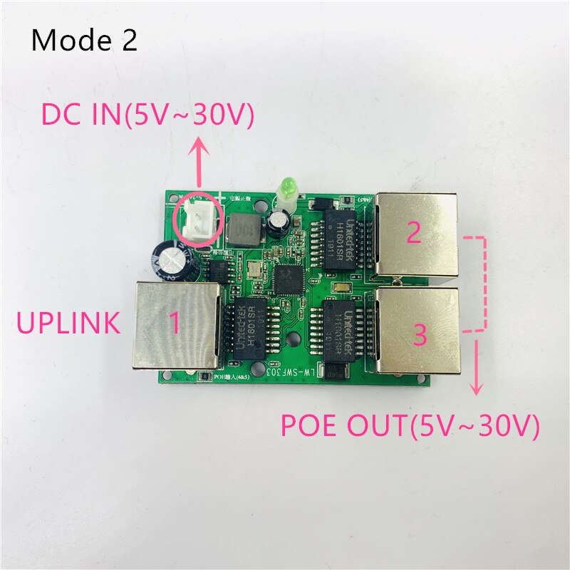 Reverse Voeding Poe Poe Switch In/OUT5V/12V/24V 75W/2 = 38.5W 100Mbps 802.3AT 45 + 78- DC5V ~ 30V Lange Afstand Serie Kracht Poe