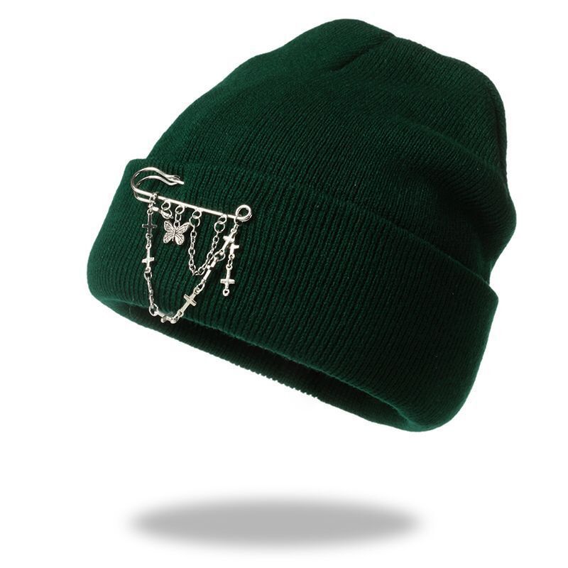 Women's Beanie Hats with Butterfly Chain Accessories for Winter Hip-Hop Knitted Hats Cap Streetwear Warm Hat Girls