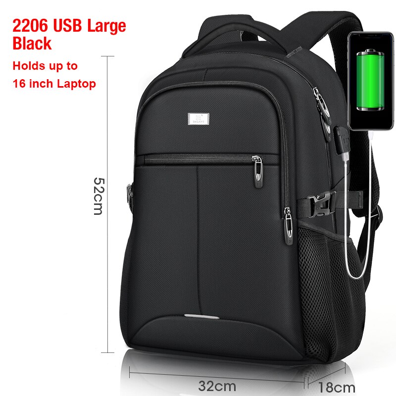 Balang Laptop Rugzak Voor 15.6 Inch Opladen Usb-poort Computer Rugzakken Mannelijke Waterdichte Man Busines Dayback Vrouwen Reistassen: 2206USB Large Black