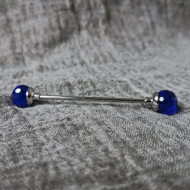 Épingle de col tendance pour hommes, chemise ronde à multiples facettes, trou de boule de cristal, épingles de collier, accessoires d&#39;affaires, peut dévisser: Blue-Silver