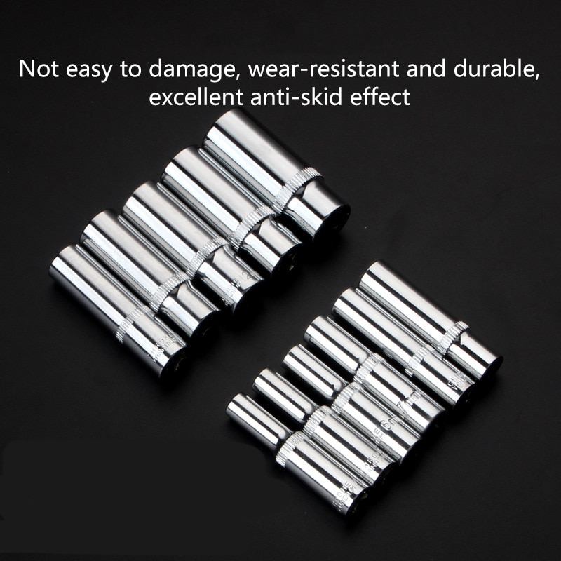 2pcs/set 1/4 Socket Set Adapter Long Sockets 7mm 8mm 10mm 13mm Deep Socket Tool Heads Torque Spanner Ratchet Socket Wrench