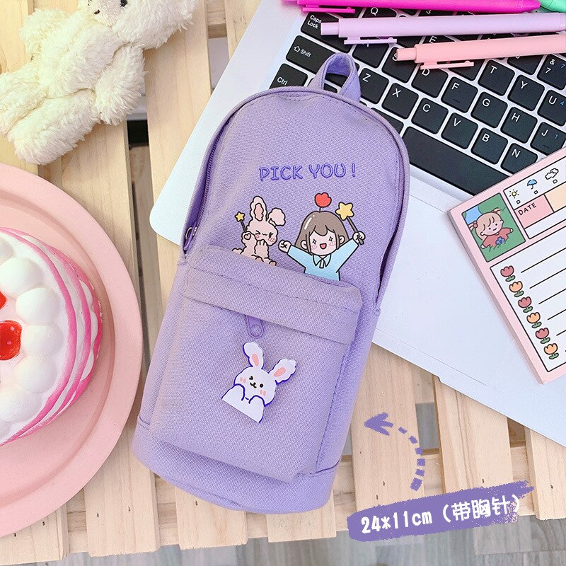 Creatieve Leuke Meisje Canvas Etui Schoolbenodigdheden Briefpapier School Leuke Pennenbakje Pencilcase Potlood Tas: Purple