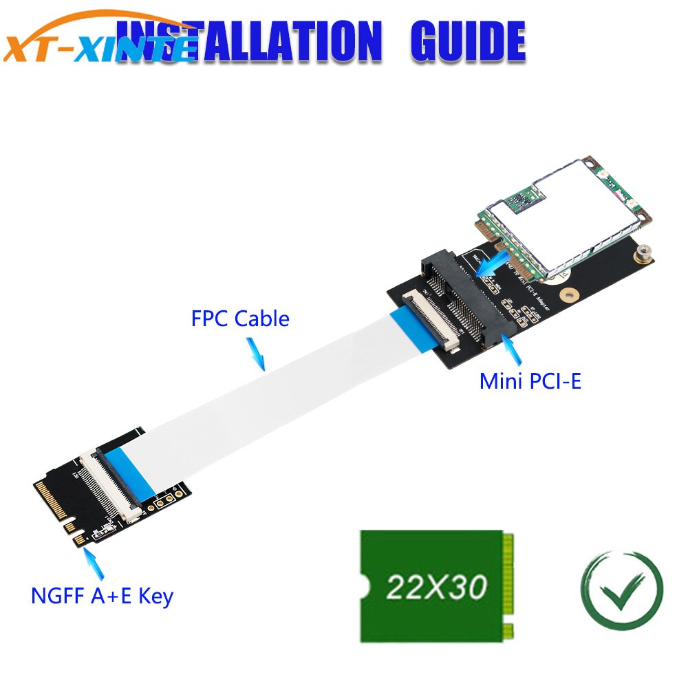 Adaptateur WiFi sans fil M.2 pour clé NGFF A/E/A + E vers Mini PCI-E, câble FPC, pour carte réseau Mini PCI-E pleine grandeur