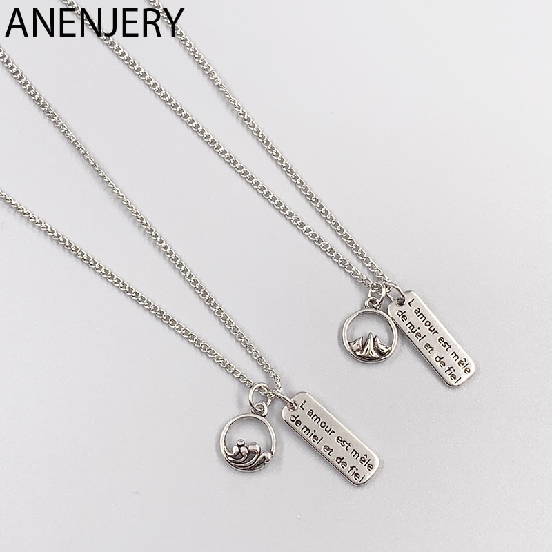 ANENJERY Personality Thai Silver Color A Eachother Couple Necklaces For Women Men Best choker S-N558