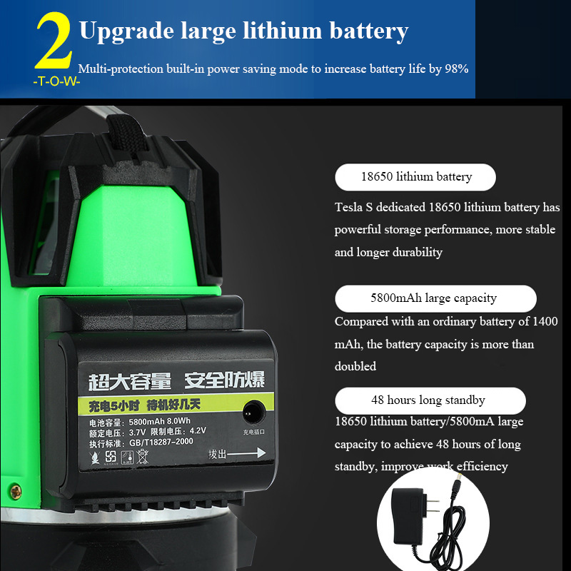 Wysoka precyzja 360 ° obrotowy samopoziomujący laser poziomy silne światło widoczne poziomy pionowy krzyż zielony laser linia