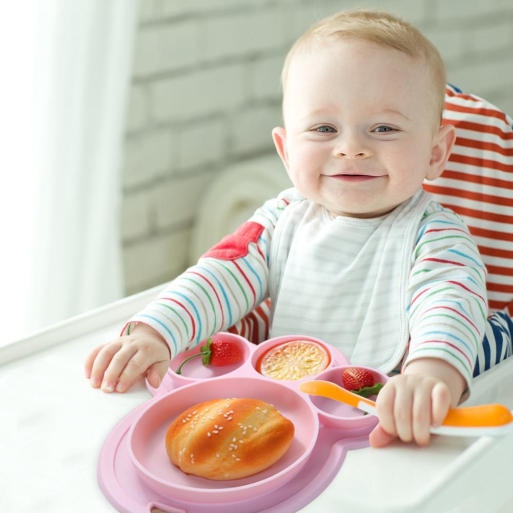 Kids Silicone Bear Paw Dinner Feeding Tableware Hanging Hole Children Bowl Bear Paw Children Dinner Plate