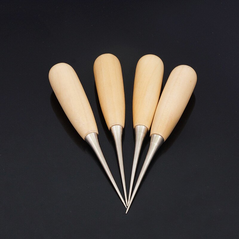 1 PCS Leather Stab Tool DIY Gadget Wood Handle Drillable Awl Round Solid Beech Tool for Leather Craft