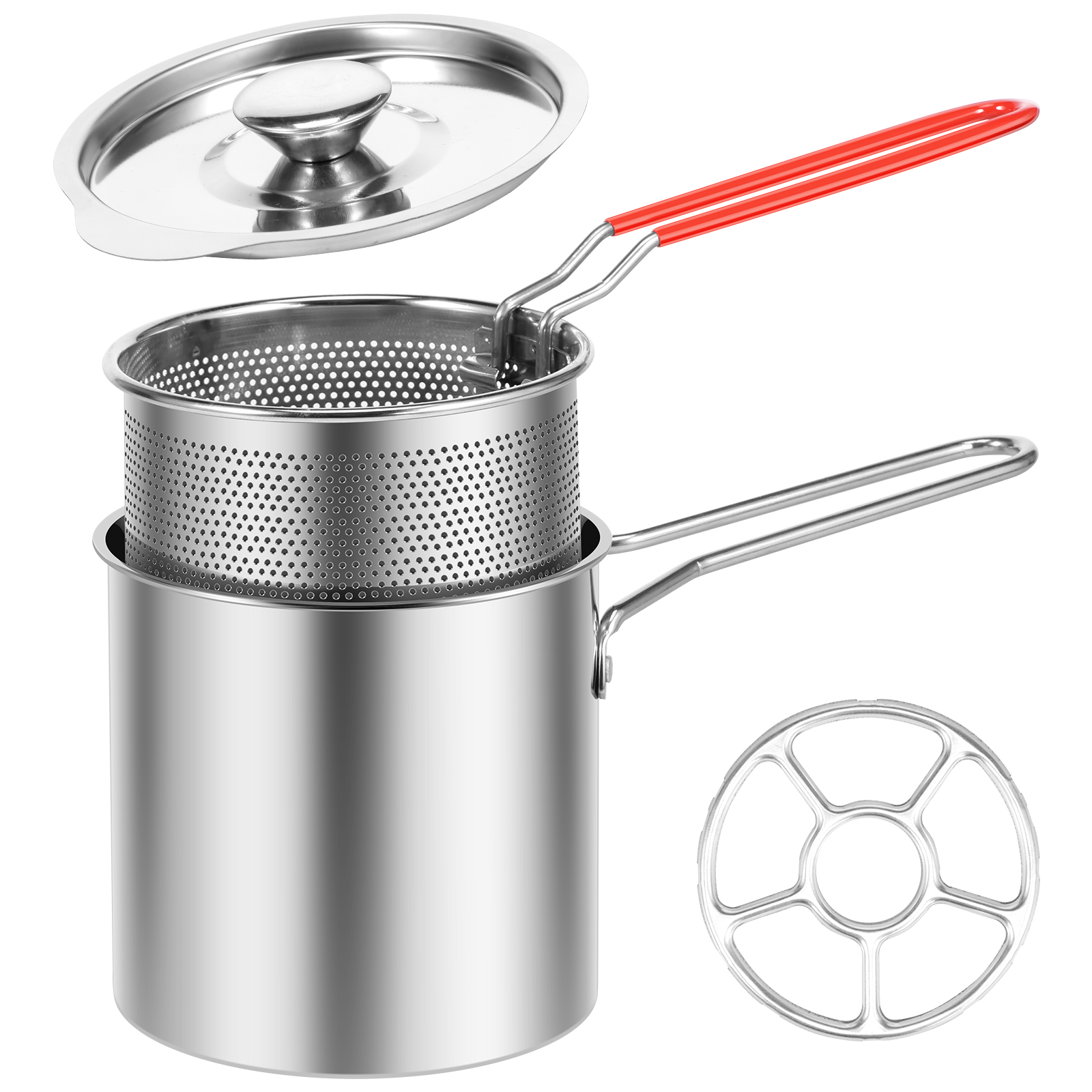 Friteuse en acier inoxydable avec panier et couvercle, passoire à pâtes, marmite jetable pour frites et poisson: YELLOW
