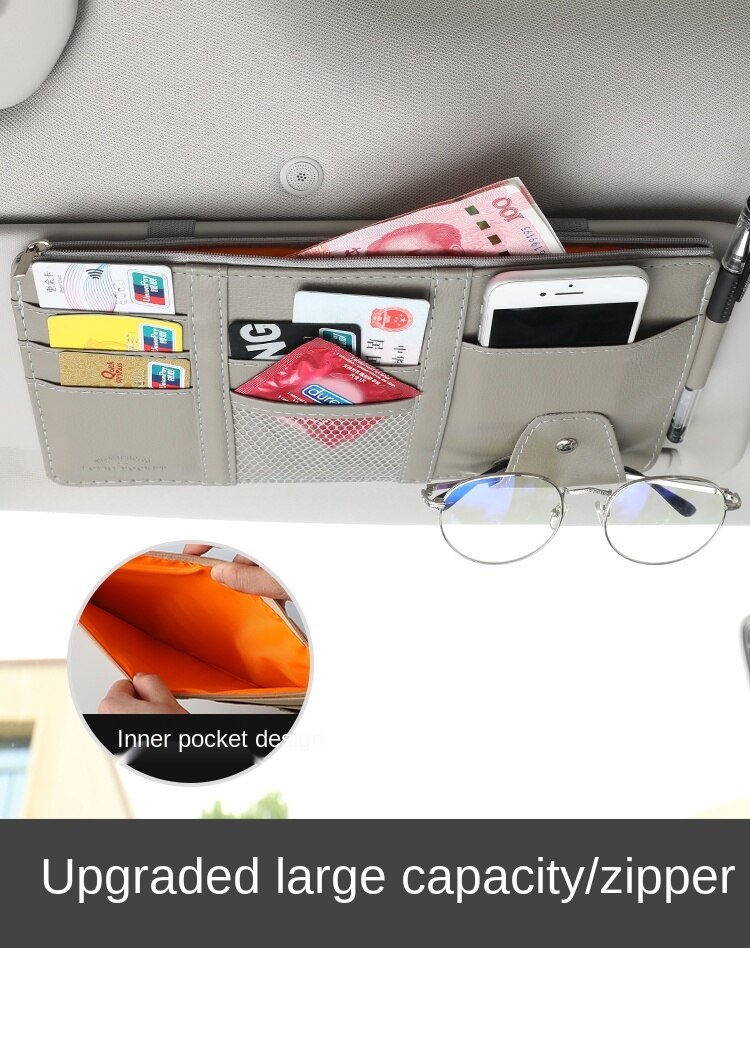 Automotive Sun Louver Storage Multifunctional inside the Car Glasses Clamp Card Buggy Bag Card Package Bill Document Bag: t