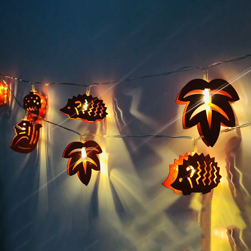 Halloween Decoratie 1.65M 10LED Lichten Eekhoorn Egel Maple Leaf Pine Cone Batterij Licht String Voor Thuis Party Decor