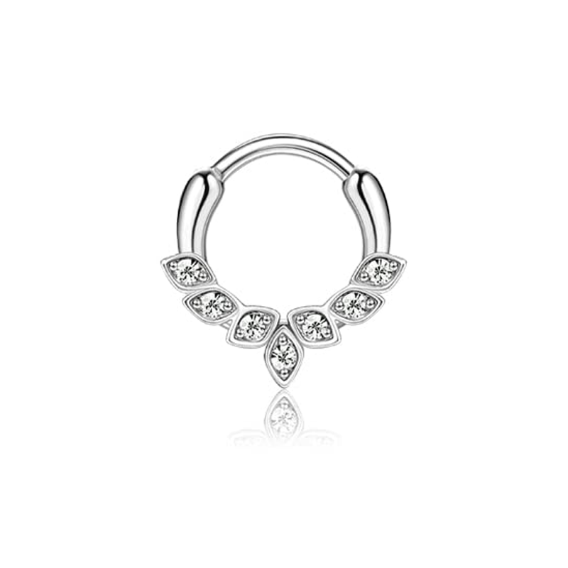 Drperfect Septum Clicker Ring Rvs Opaal Kraakbeen Helix Tragus Hoepel Daith Oorbellen Neusringen Hoepel Piercing Sieraden: GRIJS / Imitation Rhodium Plated