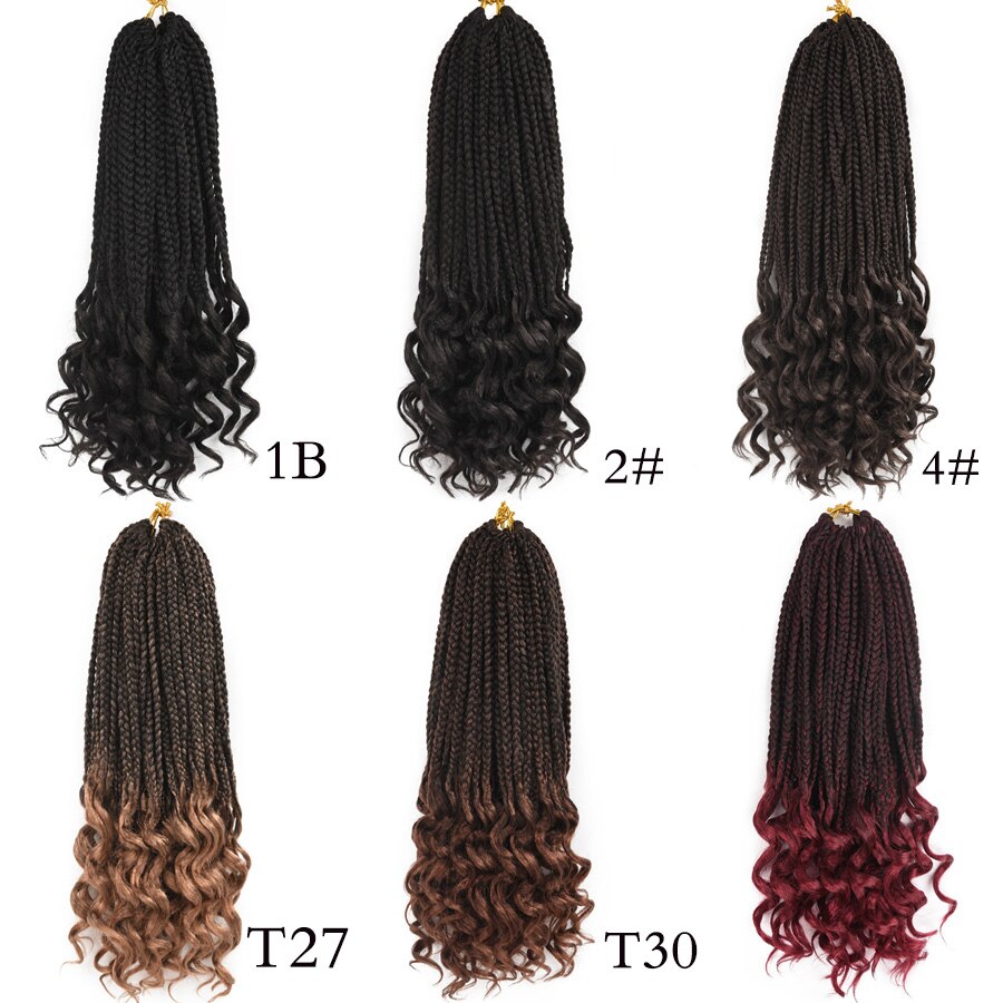 Girl Crochet Hair Box Braids Curly Ends 14 18 24 Inch Ombre Synthetic Hair for Braids 22 Strands Box Braiding Hair Extensions