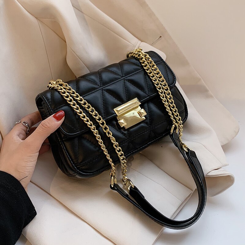 Treillis carré sac à bandoulière en cuir PU femmes concepteur sac à main chaîne épaule sac de messager