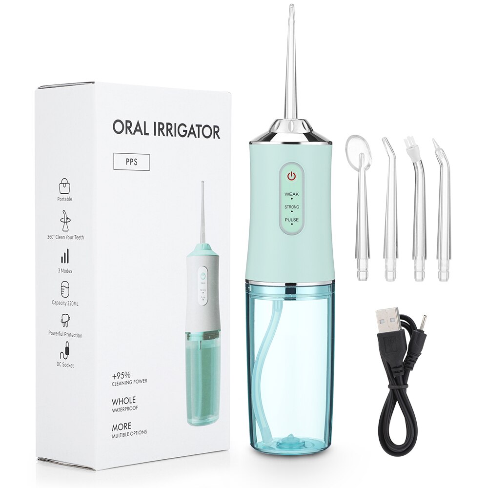 irrigador dental potente Irrigador bucal portátil potente, limpiador Dental con chorro de agua, limpiador bucal, para blanqueamiento Dental, salud blanqueador hilo limpieza dental limpiador de dientes irigador bucal: Green Oral Irrigator