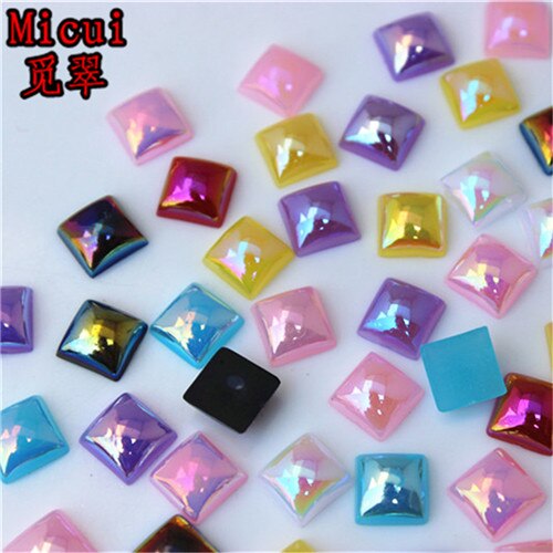 Micui 100Pcs 8Mm Vierkante Jelly Kleur Acryl Plaksteen Crystal Stones Niet Hotfix Plakboek Strass Voor Diy Craft MC445: Mix color